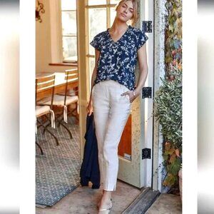 J. Jill Flax Linen Blend Crop Split Ankle Pants in Off White Size SP NWT